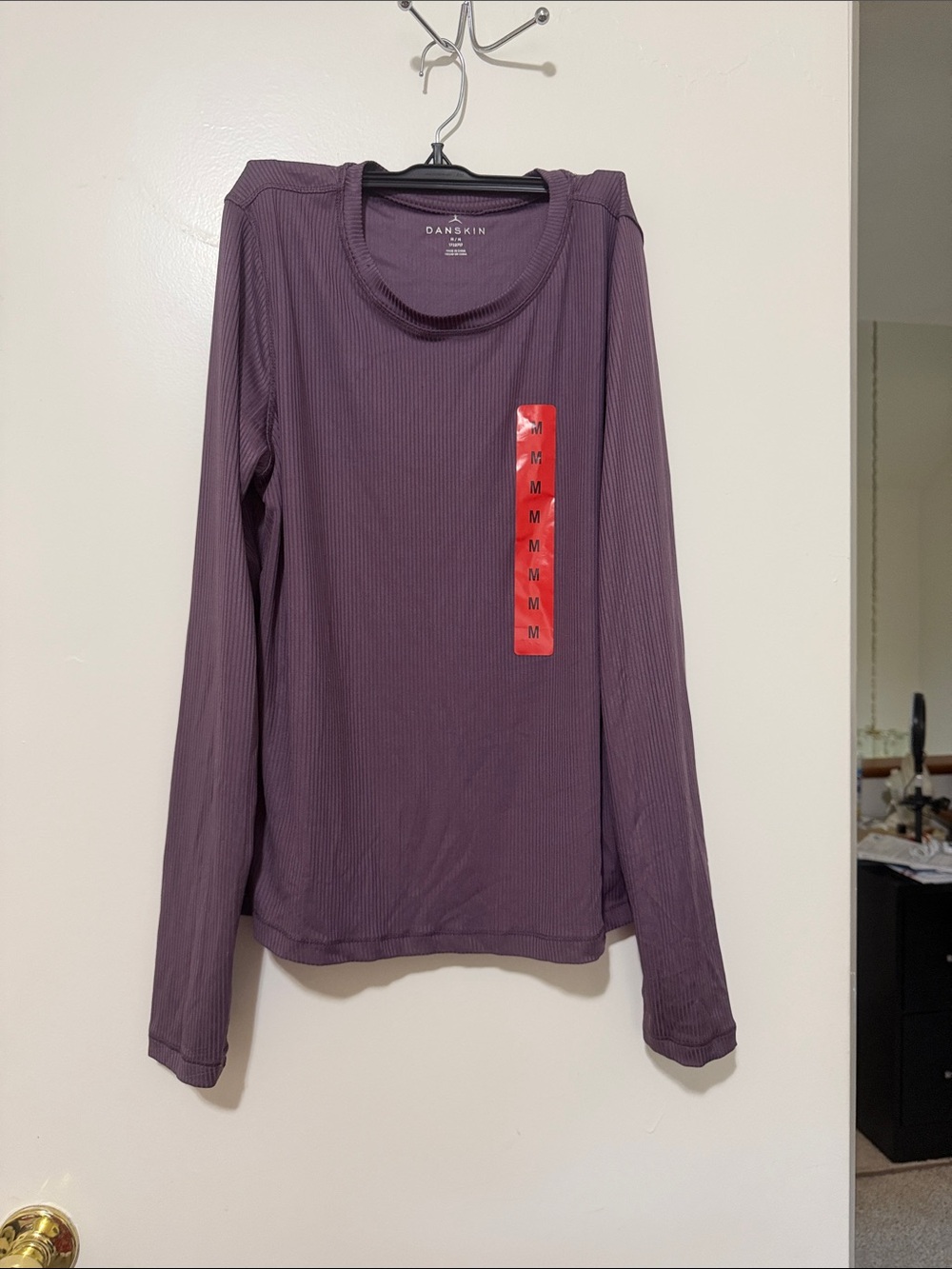 Danskin Long Sleeve Ribbed Crewneck Top - Plum
